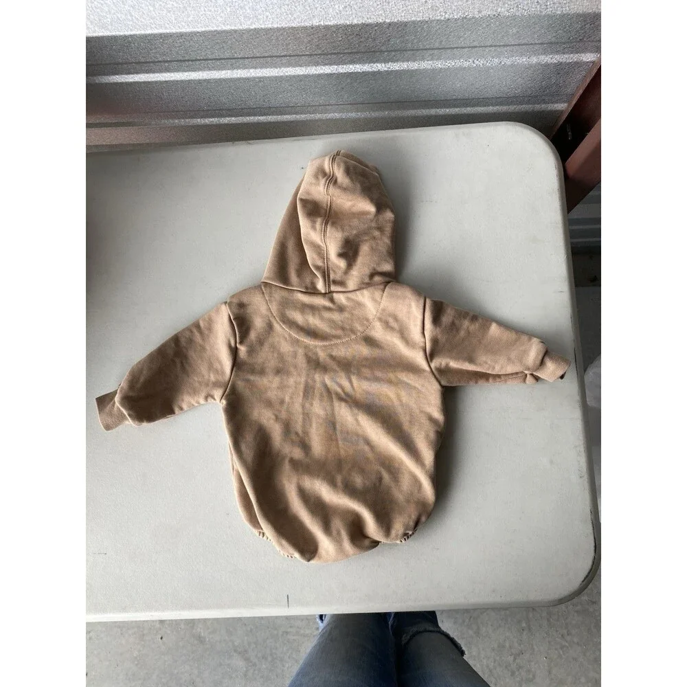 Nike Jordan Brooklyn Fleece Hooded Romper 3-6M Tan Beige Bubble Bodysuit